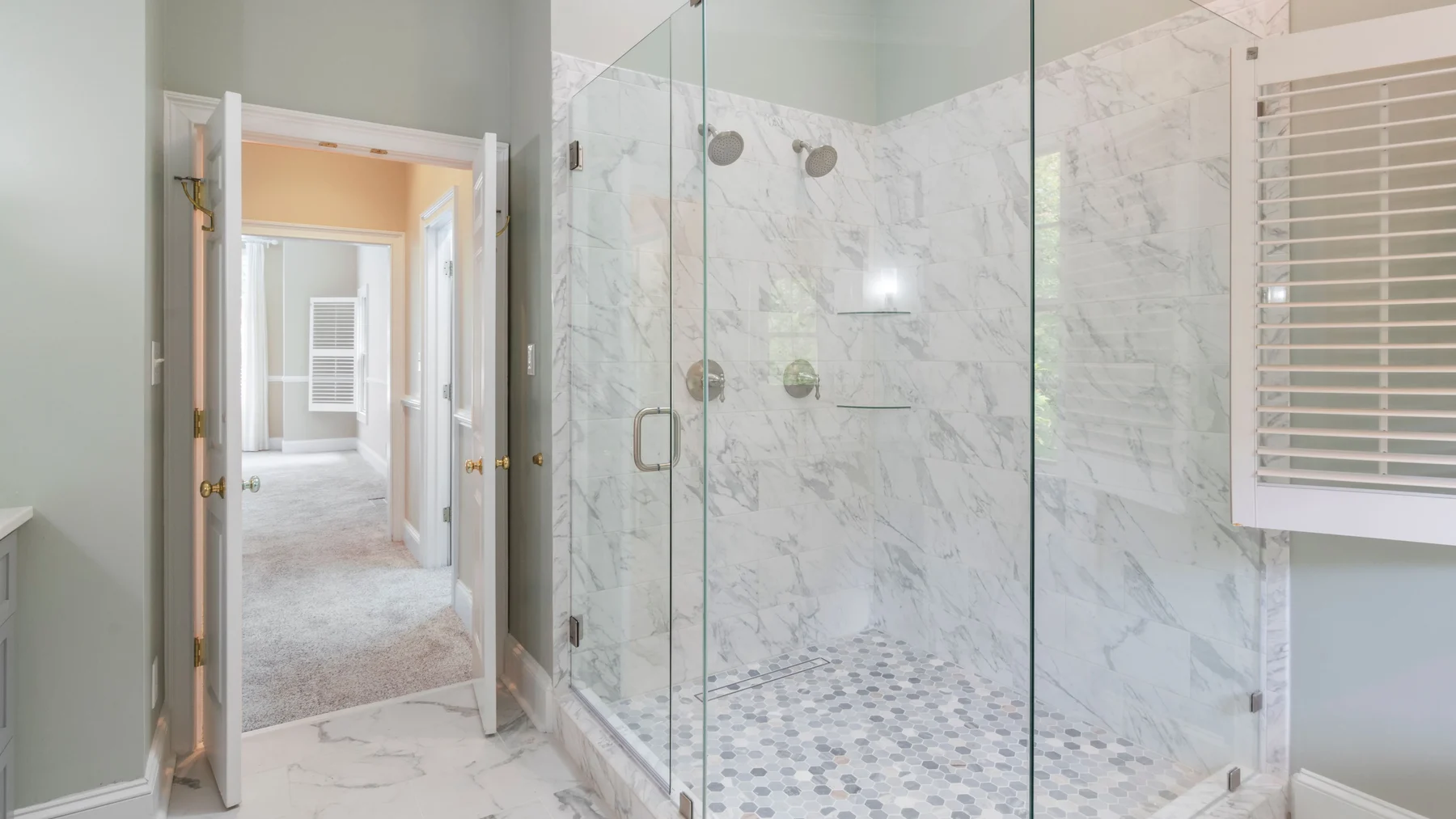Custom tiled marble shower in a St. George, UT home
