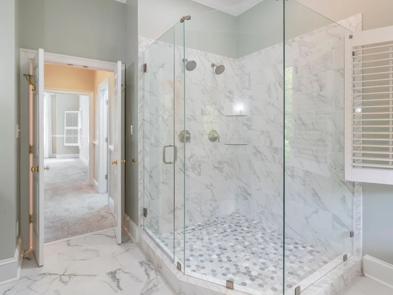 Marble tile walk-in shower in a St. George, UT home